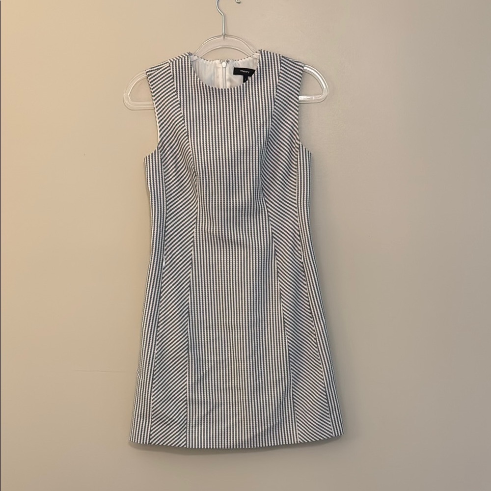 Theory Blue and White Sleeveless Sheath Dress